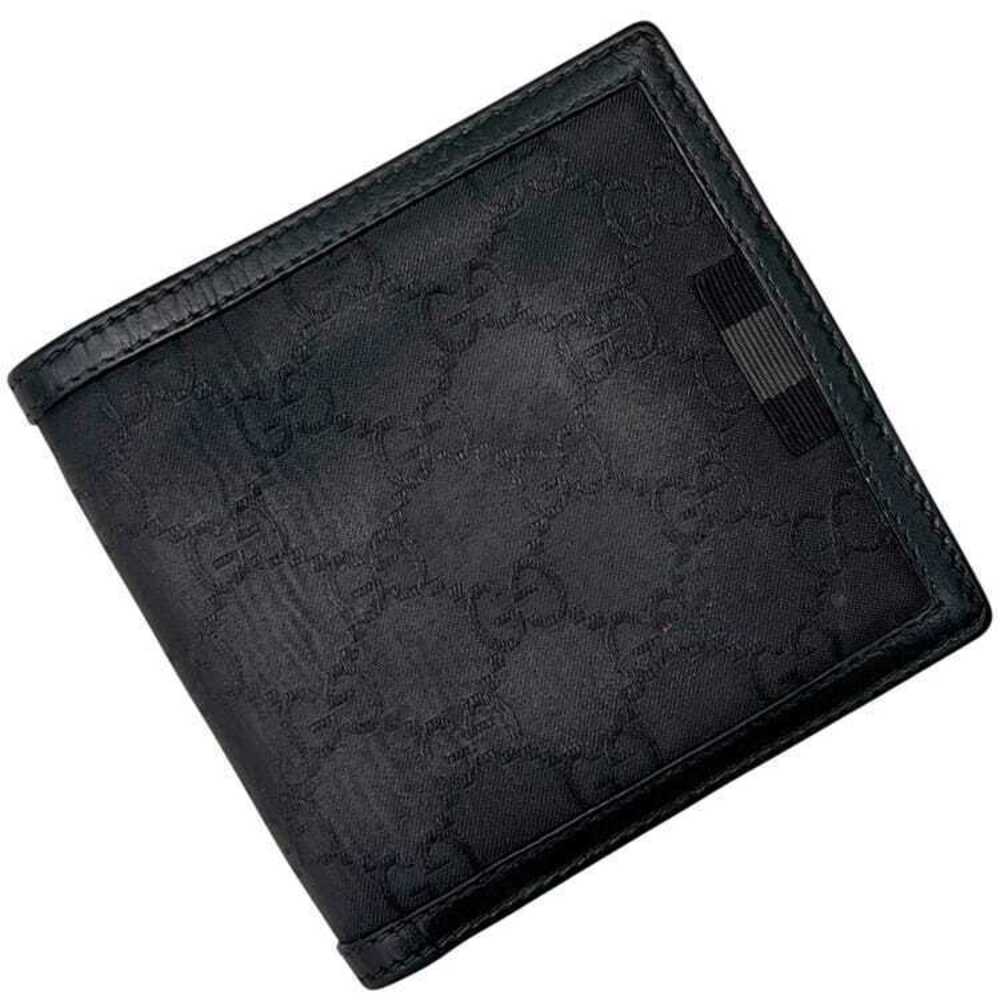 Gucci Bifold Wallet GG Folding Leather Ribbon Compact Coin Purse Over One Black